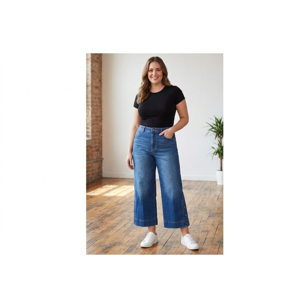 NY&Co Soho High Waist Wide Leg Crop Jeans Womens Size 12 Blue Denim